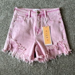 Risen Jeans Shorts High Rise Acid Pink Color